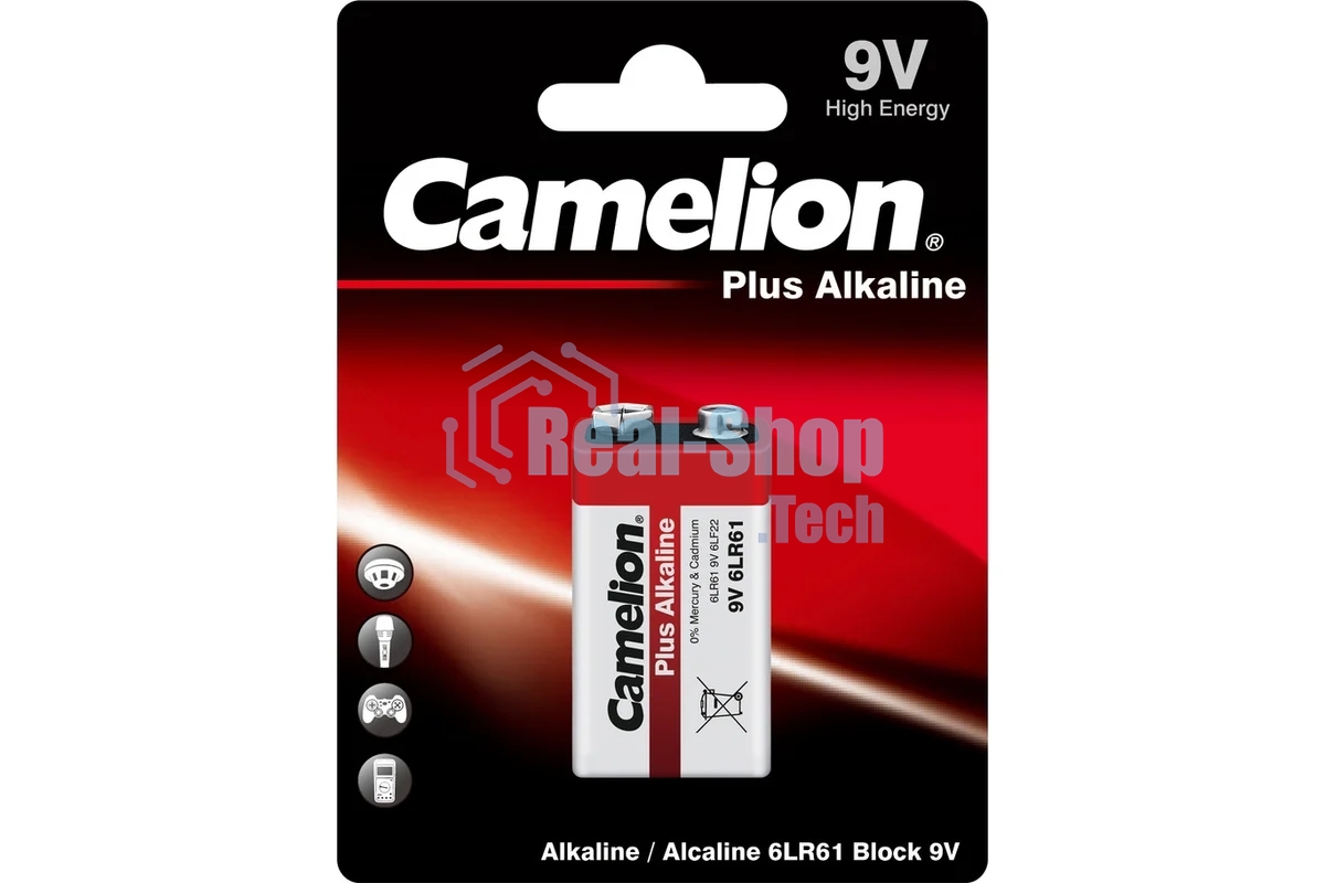 Элемент питания Camelion (1655) 6LR61 PLUS ALKALINE BL-1 (6LR61-BP1 9В)