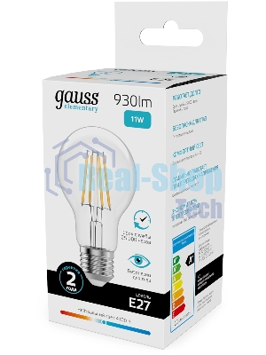 Лампа филам. Gauss Filament 11Вт цок.:E27 груша св.свеч.бел.нейт. (упак.:10шт) (22221)