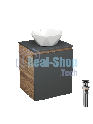 Тумба Bau Dream Blackwood 50 графит, раковина BAU Crystal 40х40, выпуск клик клак, черный
