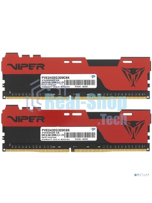 Оперативная память Patriot Viper Elite II, DDR4, 32GB (2x16 GB), 3200 MHz, CL18, DIMM, радиатор, красный, черный