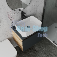 Комплект для ванной, 4 предмета (Тумба подвесная Bau Blackwood 60 графит + Раковина BAU Hotel 51х37 + Смеситель Hotel Black, черный, выпуск черный)