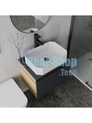 Комплект для ванной, 4 предмета (Тумба подвесная Bau Blackwood 60 графит + Раковина BAU Hotel 51х37 + Смеситель Hotel Black, черный, выпуск черный)