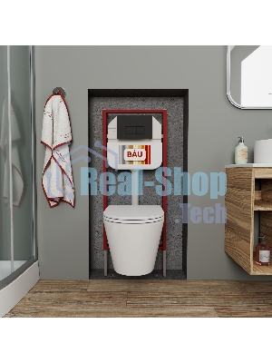 Комплект BAU 6 в 1: рамная инсталляция BAU NEO 45, унитаз подвесной безободковый вихревой со скрытым сливом Bau Nimb Hurricane3, сиденье дюропласт микролифт, кнопка смыва BAU Hotel , черная матовая