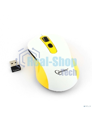 Мышь беспроводная Gembird MUSW-221-Y белый/желтый, 1600 dpi, радиоканал, USB, кнопки - 6