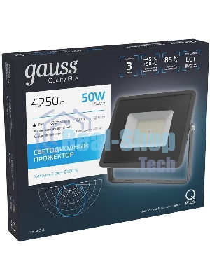 Прожектор светодиодный Gauss Qplus 50Вт 6500К 4250лм IP65 графит. сер. 1/10