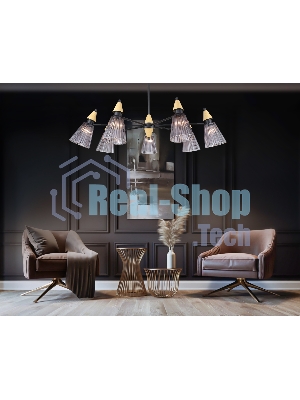 Люстра Ambrella light LH58116/7 BK/LW/SM черный/светлое дерево/дымчатый E14*7 max 40W D750*390