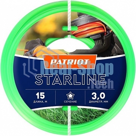 Леска для триммеров PATRIOT Starline D 3,0мм L 15мзвезда, зеленая 300-15-3Арт. 805201066