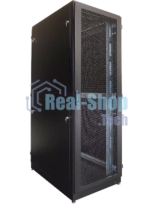Шкаф серверный напольный 42U (800 1200) дверь перфорированная, задние двойные перфорированные, черный