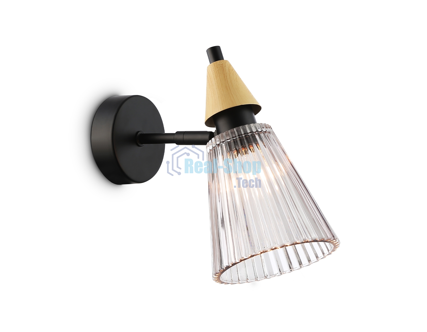 Настенный светильник Ambrella light LH58118 BK/LW/SM черный/светлое дерево/дымчатый E14 max 40W 180*110*200