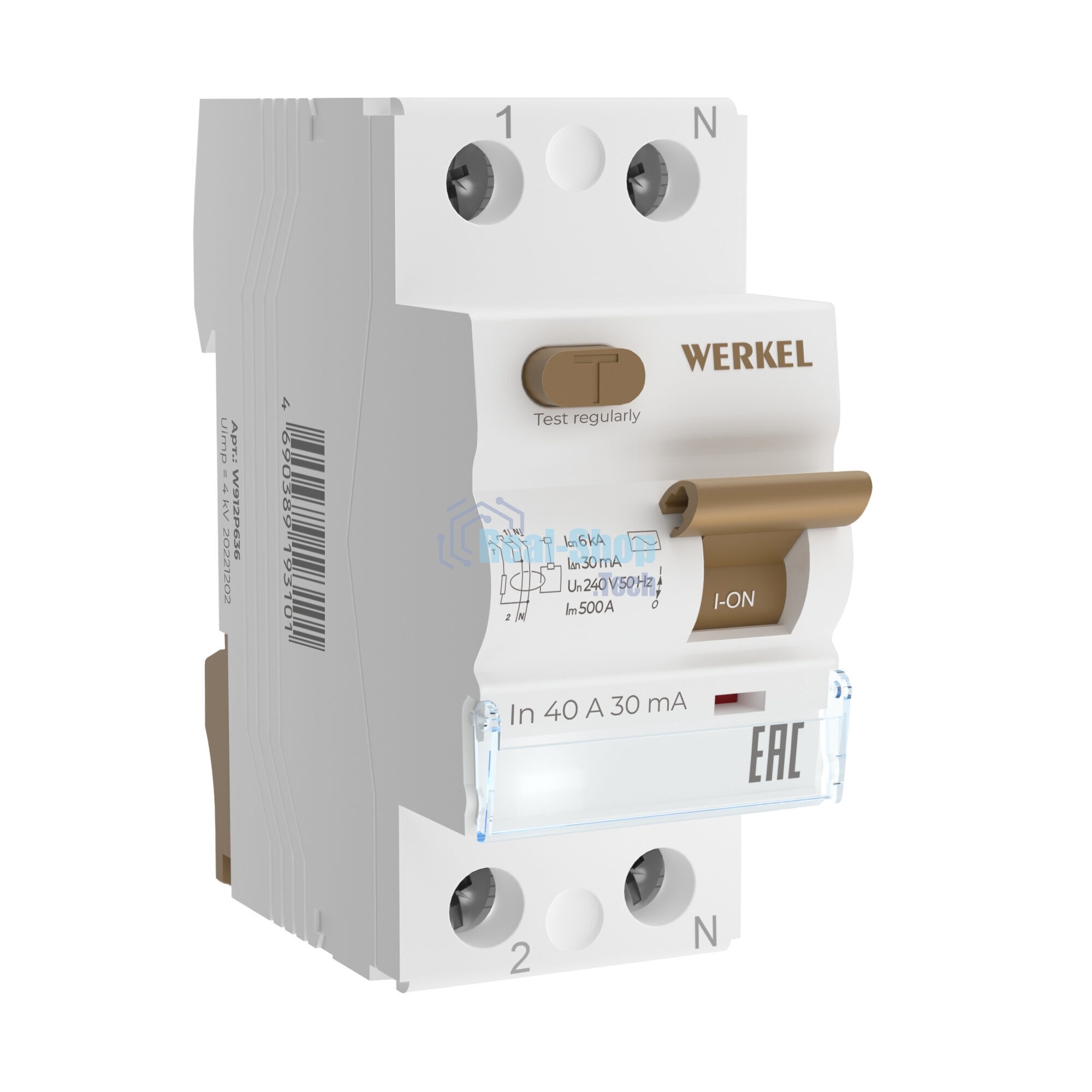 Устройство защитного отключения Werkel 1P+N 40 A 30 mА  АС  6 kА W912P406