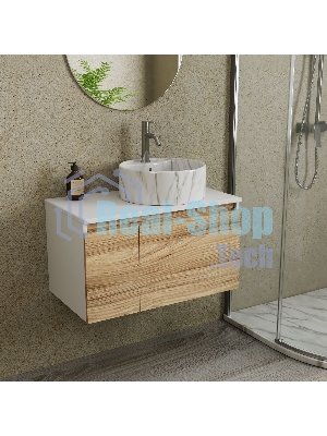 Комплект: тумба Bau Dream Blackwood 80, Раковина круглая накладная BAU Element D41, мрамор, смеситель Hotel Dream, нерж сталь