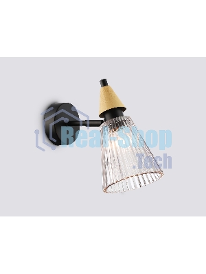Настенный светильник Ambrella light LH58118 BK/LW/SM черный/светлое дерево/дымчатый E14 max 40W 180*110*200