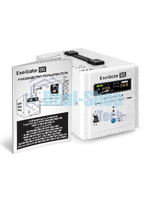 Стабилизатор напряжения ExeGate Expert Turbo AST-5000 (5000ВА, вход 80-260В, цветной дисплей, выход 220В±8%, КПД 98%, 5 уровней защиты, метал. корпус, 2*Schuko+клем.колодка, RTL)