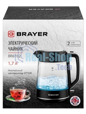 Электрочайник BRAYER BR6102 черный, 1.7 л, 2200 Вт, скрытый нагревательный элемент