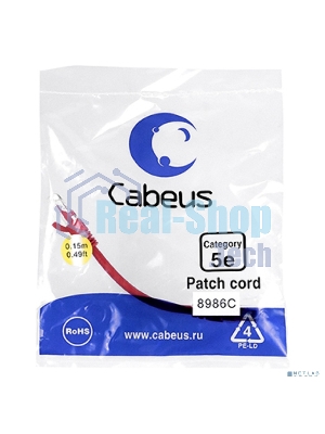 Шнур коммутационный Cabeus, Cat.5e, неэкр., U/UTP, RJ45/RJ45, PVC, AWG24, 0.15м, красный