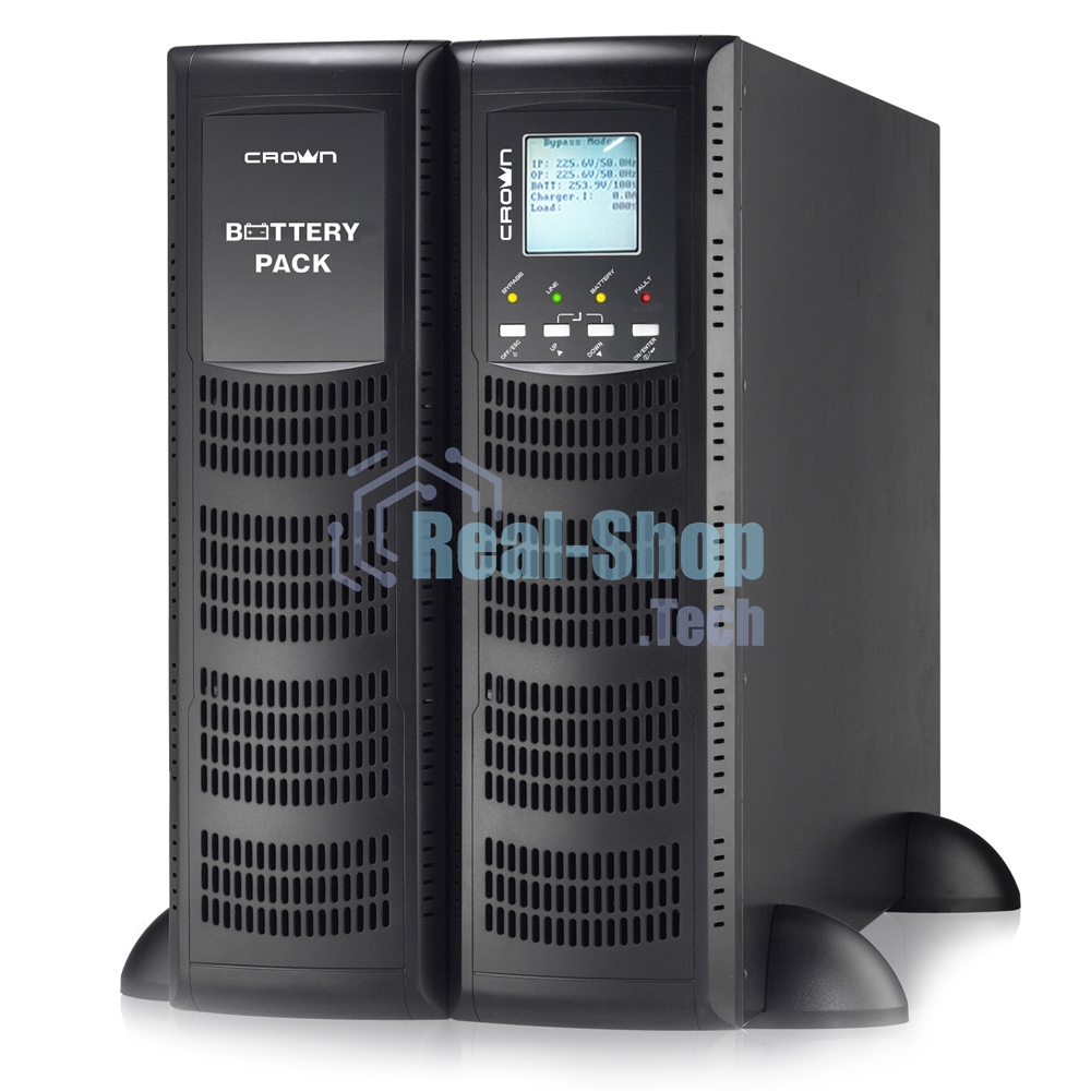Источник бесперебойного питания CROWN On-Line CMUOA-300X-6K 6000VA/5400W, корпус металл, TOWER&RACK, 3U+3U, АКБ 16*12V/7AH, PF-0.9, AVR 110-300V, порт USB+RS-232, EPO, розетки - клемная колодка (Ph+N+GND), входной кабель 2,5 м, вентилятор охлаждения, автомат, слот для SNMP, порт для доп. батарейных кабинетов, работа в параллель, ПО