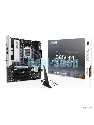 Материнская плата ASUS B850M MAX GAMING WIFI, AM5, AMD B850, 4xDDR5, 4xSATA, 3xM.2, 1xPCIe 5.0 x16, 1xPCIe 4.0 x4, 1xPCIe 3.0 x1, 1xDP, 1xHDMI, 1x1Gb LAN, Wi-Fi 6, Bluetooth 5.4, 1xUSB-C 10Gbps, 2xUSB-A 10Gbps, 2xUSB-A 5Gbps, 5xUSB-A 2.0, 3x3.5 мм, 7.1, mATX