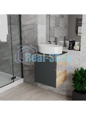Тумба Bau Dream Blackwood 50 графит, раковина BAU Nimb 50х36, смеситель для раковины высокий Hotel Still, нержавеющая сталь