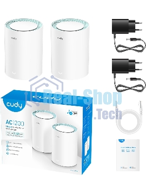 Бесшовный Mesh роутер Cudy M1300 (M1300 2-PACK) AC1200 10/100/1000BASE-TX/Wi-Fi белый (упак.:2шт)