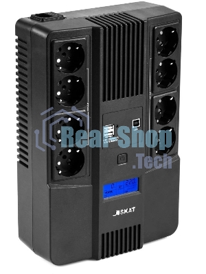 Источник бесперебойного питания Бастион SKAT-UPS 800-AID-IN-1x9-8 ИБП 220В 480Вт, LCD, АКБ 1x 9А·ч, line interactive, мод.синус, 8хSchuko,2xUS (8933)