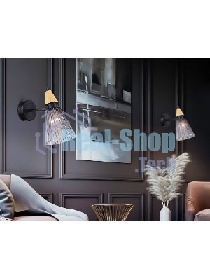 Настенный светильник Ambrella light LH58118 BK/LW/SM черный/светлое дерево/дымчатый E14 max 40W 180*110*200
