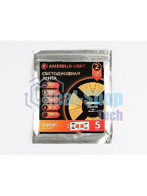 Светодиодная лента GS1101 2835 120Led/ 9.6W m/ 12V IP20 3000K/ 5000*8*1.2mm (2 конт.)