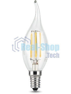 Лампа светодиодная филаментная Gauss Filament 5Вт цок.: E14 свеча 220B 2700K св. свеч. белый теп. (упак.: 10 шт)