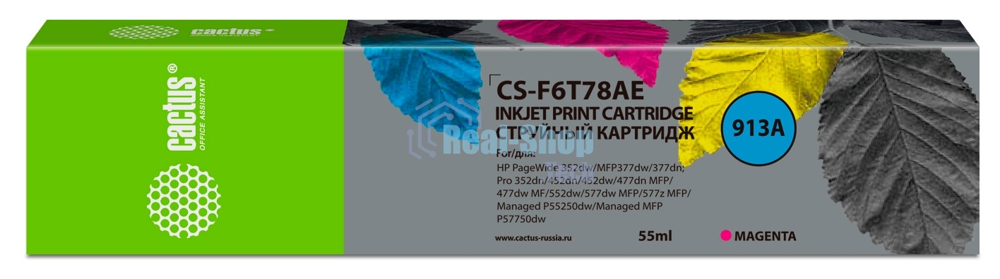 Картридж струйный Cactus CS-F6T78AE (913A) пурпурный (55 мл) для HP PW 352dw/377dw/Pro 477dw/452dw