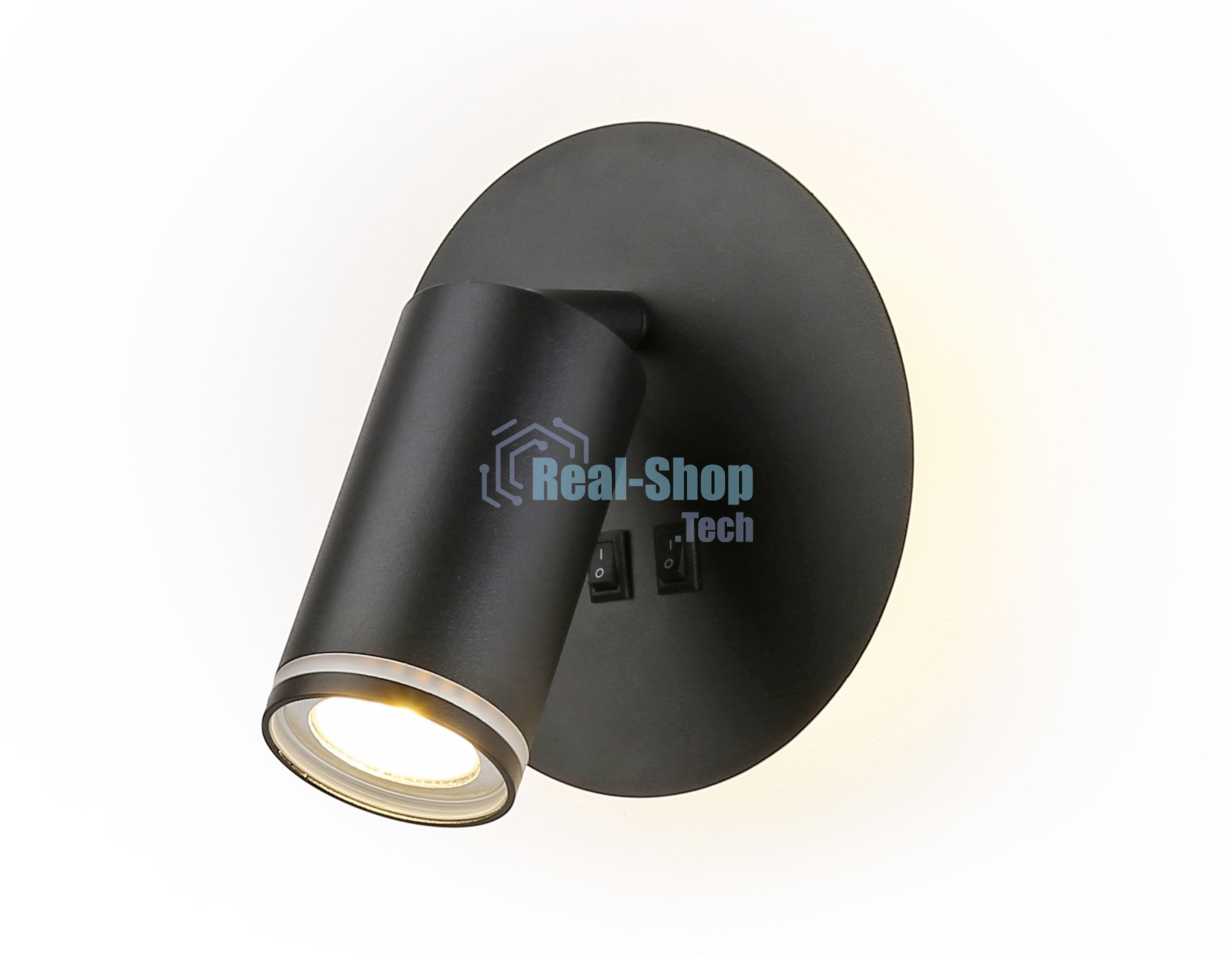 Настенный светильник с выключателем Ambrella light FW2463 BK черный GU10 max 12W+LED 4200K 7W D145*150