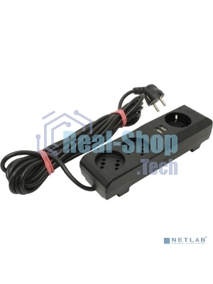 Сетевой фильтр Surge protector Pilot 3G 3xGP euro outlets, 10А/2.2 кВа, 2xUSB, 7m, черный