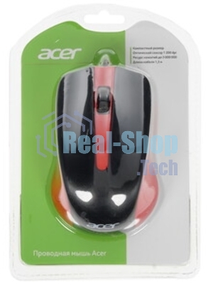 Мышь проводная Acer OMW012 черный/красный, 1200 dpi, USB, кнопки - 3