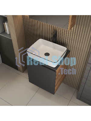 Тумба Bau Dream Blackwood 50 графит, раковина Hotel Black Rand 48х37, смеситель для раковины высокий, черный, выпуск клик клак