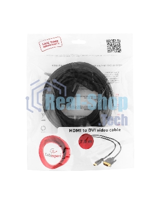 Кабель HDMI-DVI Cablexpert CC-HDMI-DVI-7.5MC, 19M/19M, single link, медь, позол.разъемы, экран, 7.5м, черный, пакет