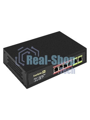 Коммутатор неуправляемый ExeGate EDGS-1006D.4PoE-65W (6-портовый гигабитный UTP 10/100/1000 Base-T: 4 порта IEEE 802.3af (PoE), мощность PoE: 15,4W, суммарно 65W, 2 порта RJ45 uplink, настенный/настольный, металлический корпус)
