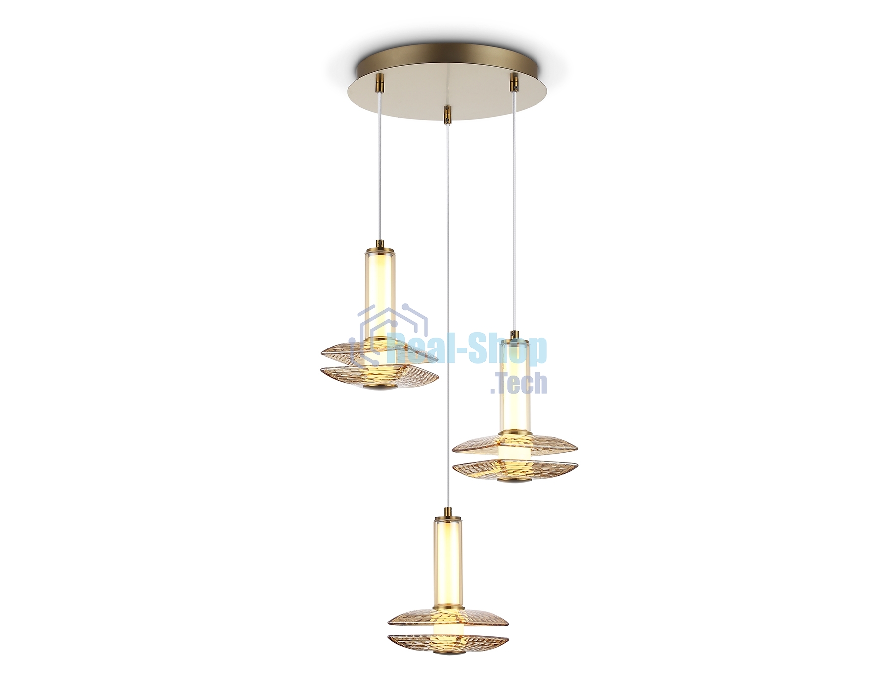 Подвесной светодиодный светильник Ambrella light LH31011/3 BS/TI латунь/янтарь 35W 3000K D450*1790
