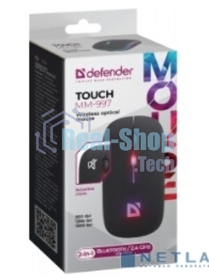 Мышь беспроводная Defender Touch MM-997 черный, 1600 dpi, радиоканал, Bluetooth, USB, кнопки - 4