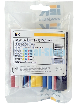 Набор трубок термоусадочных тонкостен. ТТУ 8/4; 10/5; 12/6; 14/7 (ЖЗ; С; К; Ч) 20х8см разноцвет. IEK UDRS-D8-D14-10-1