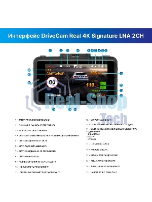 Видеорегистратор с радар-детектором TrendVision DriveCam Real 4K Signature LNA 2CH GPS ГЛОНАСС черный
