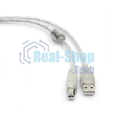 Кабель USB2.0 Pro Cablexpert CCF-USB2-AMBM-TR-6, AM/BM, 1,8м, экран, феррит.кольца, прозрачный, пакет