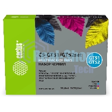 Чернила Cactus CS-GT51/GT52SET (1х90 мл, 3х70 мл) голубой/пурпурный/желтый/черный набор для HP Ink Tank 110/115/116/118/310/315/316/318/319/515/615;Wireless 410/411/415/416/418/419;GT 5810/5820/5812/5822