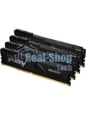 Оперативная память Kingston Fury Beast, DDR4, 32GB (4x8GB), 3600MHz, CL17, DIMM, с радиаторами, черный