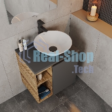 Тумба Bau Dream Blackwood 60 правая, графит, раковина BAU Dream D43, смеситель для раковины высокий Hotel Black, черный, выпуск клик клак, черный