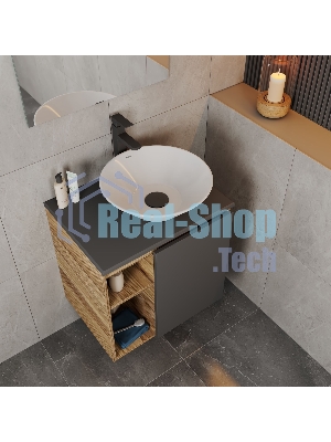 Тумба Bau Dream Blackwood 60 правая, графит, раковина BAU Dream D43, смеситель для раковины высокий Hotel Black, черный, выпуск клик клак, черный