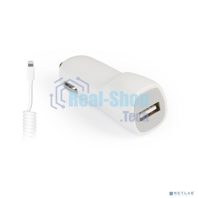 Автомобильное ЗУ SmartBuy® NITRO, вых.ток 1А, 1USB + витой кабель 8pin для 5/5S/5C/6/6S/SE, белое