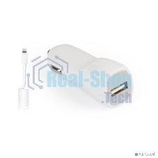 Автомобильное ЗУ SmartBuy® NITRO, вых.ток 1А, 1USB + витой кабель 8pin для 5/5S/5C/6/6S/SE, белое