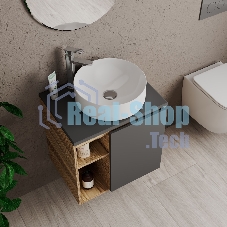 Тумба Bau Dream Blackwood 60 правая, графит, раковина BAU Dream круглая D41, смеситель для раковины высокий Hotel Still, нержавеющая сталь, выпуск клик клак, хром