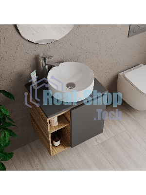 Тумба Bau Dream Blackwood 60 правая, графит, раковина BAU Dream круглая D41, смеситель для раковины высокий Hotel Still, нержавеющая сталь, выпуск клик клак, хром