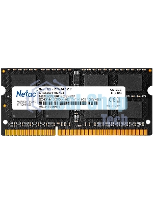 Оперативная память NETAC Basic, DDR3L, 4GB (1x4GB), 1600MHz, CL11, SO-DIMM