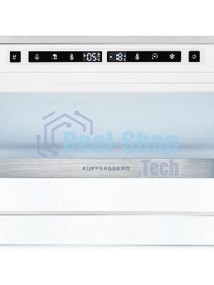 Встраиваемый холодильник Kuppersberg RBN 1760, High-Tech, объем 237 л, скользящий фасад, электронное управление, No Frost, антибактериальный пластик, звуковой сигнал при открытой дверце, перенавешиваемые двери, LED освещение, уровень шума 41 дБ, энергоэффективность А+, белый