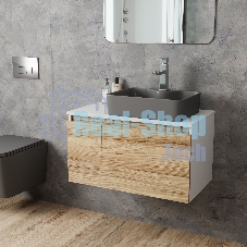 Комплект: тумба Bau Dream Blackwood 80, раковина BAU Cerama 48х37, темно-серая, смеситель Hotel Stil, нерж сталь